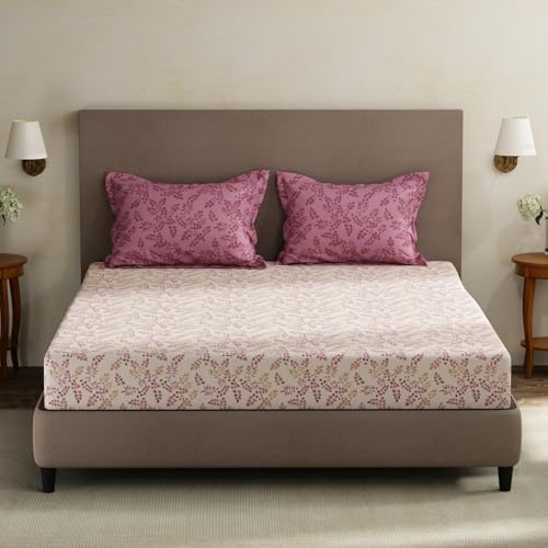Image of Layers 100% Cotton King Size Bedsheet Set | Pink Floral Print | 120 TC Forever Collection | Soft & Breathable | Washable Bedsheet with 2 Pillow Covers | All Season