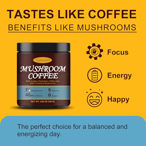 Orgnisulmte Premium Mushroom Coffee 4.58 Oz, Fresh Ground Colombian Instant Coffee with 7 Superfood Mushrooms Better Taste, Natural Ingredients Gluten Free, Vegan, Keto, Non-Gmo 130g - Image 4