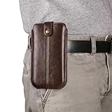 HUAUQAN Schlanke Leder-Handy-Holster für Herren, Gürtel-Handyhalterung, Handy-Tasche für iPhone 14 13 Pro, universelle Smartphone-Lederhülle für Galaxy S23, S22, Brieftaschen-Hülle (Kaffee)
