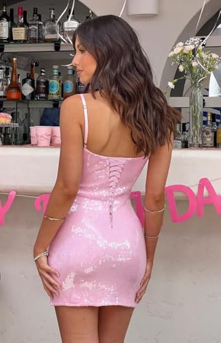 YMSHA Sequin Homecoming Dresses for Teens Mermaid V Neck Short Prom Party Dress YMS4623