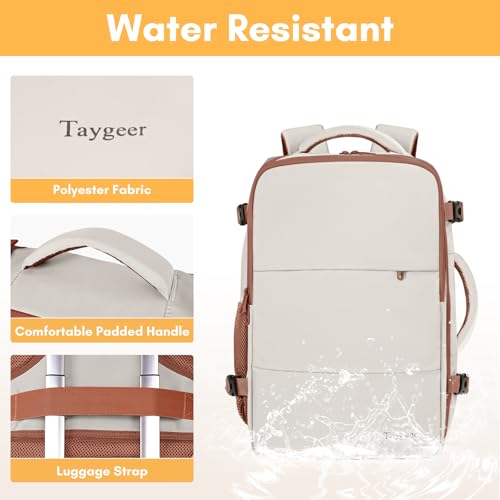 Image of Taygeer Backpack for Women, College Backpack with Laptop Compartment 40l | Travel Laptop Mochila Carry On Luggage with Shoe Pouch, Airline Approved Personal Item Bag for Weekender Hiking, Khaki White