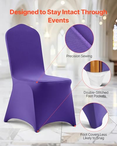 Image of VEVOR Chair Covers, Polyester Spandex Chair Cover, Stretch Slipcovers for Wedding Party Dining Banquet Flat-Front Chair Covers (Purple-a, 50PCS)