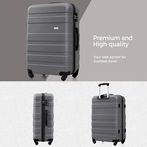Luggage Sets New Model ABS Hardshell 3pcs Clearance Luggage Hardside Lightweight Durable Suitcase sets Spinner Wheels Suitcase with TSA Lock 20''24''28''(grey)3