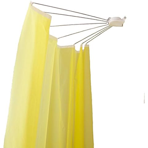 BAOYOUNI Foldable Wall Mounted Shower Curtain Rod Space Saver Stainless Steel Fan-Shaped Bath Curtain Holder Rail 34.65'' Cover