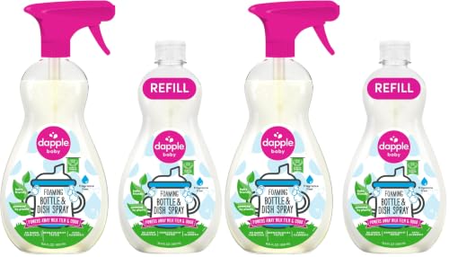 Image of Dapple Baby Fragrance-Free Foaming Bottle & Dish Spray - (4 Pack) 16.9 fl oz - Plant-Powered Cleaner for Baby Bottles, Pump Parts, and Sippy Cups - Includes 1 Pump