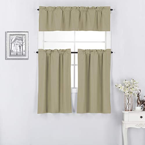 Diamond Home Linens 3 Piece 100% Blackout Lined Thermal Kitchen Window Treatment Curtain Tiers and Valance Set (36