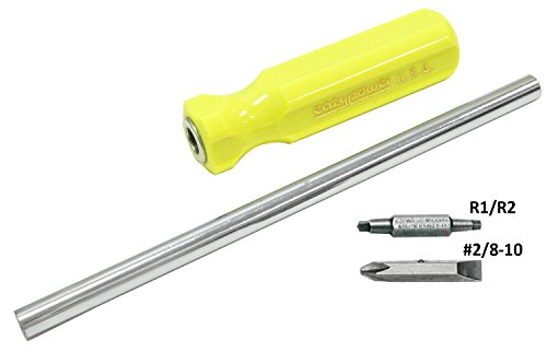 Image of Eazypower 87785 1-Pack Safety Yellow 11-inch 4-in-1 Molded Handle Screwdriver R1 /R2 Square Recess; #2 /8-10 Phillips /Slotted with 1 /4-inch Hex