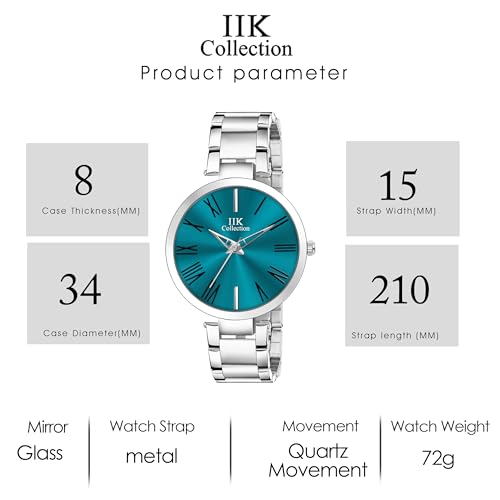 IIK COLLECTION Watches for Women Round Studded Dial | Quartz Movemnet |Long Battery Life|Stainless Steel Bracelet Chain Strap|Double Lock Clasp Safety Watches for Girls