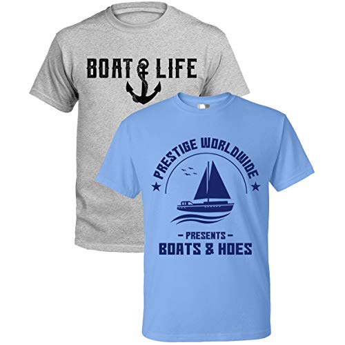 Greenmill Apparel Boating T Shirts | Boat Shirt | Boats and Hoes Tshirt | Summer Shirts for Men (Gray and Blue, Extra Large)