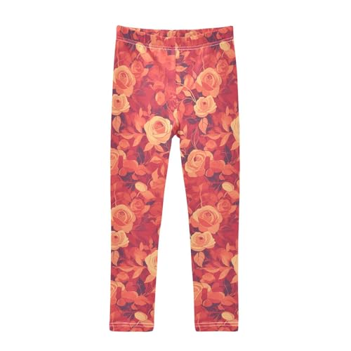 KLL Floral Pattern Red Roses Toddler Girls Cotton Leggings Fashion Full Length Lounge Pants Exercise