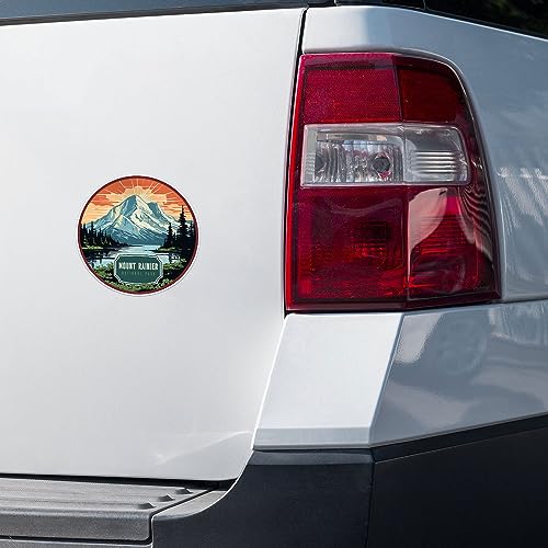Image of Mount Rainier National Park Sticker - Waterproof Vinyl Decal for Car Bumper, Laptop, Luggage, Water Bottle, Wall, and Window, Size - 3'' X 3''