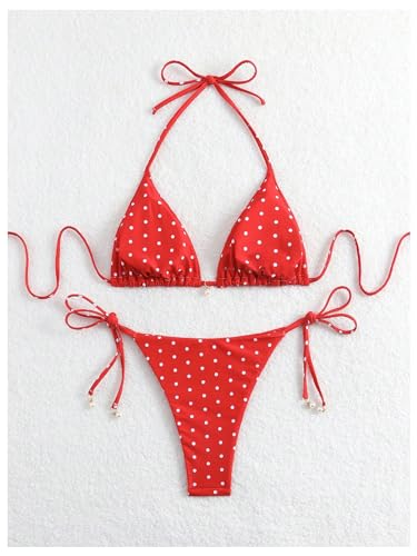 SOLY HUX Women's Polka Dots Print Bathing Suit Halter Triangle Tie Side Bikini Sets Two Piece Swimsuit2