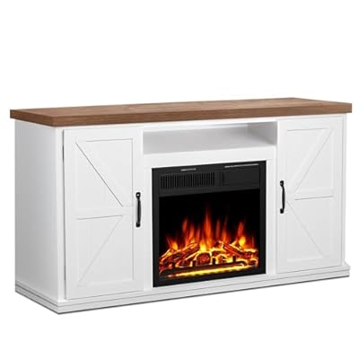 Havato 48'' Electric Fireplace with Wood Mantel Storage,Pearl Freestanding Fireplace Mantel with Log Lockers & Remote Control,Fireplace TV Stand Home Space Heather, Adjustable Led Flame,750W/1500W