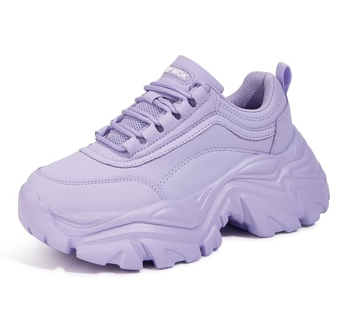 Image of K KIP WOK Chunky Sneakers for Women Fashion Platform White Leather Casual Dad Shoes Comfortable Wedge Walking Sport Sneakers | White Leather Casual Dad Shoes Comfortable Wedge Walking Sport Sneakers