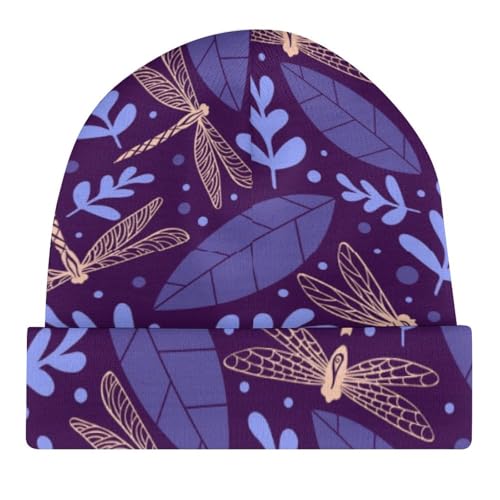 Dragonfly with Plants Kids Beanie Hat for for Girls Boys Children Cap Winter Knitted Chemo Cancer Headwear Accessories Gifts Decoration Black4