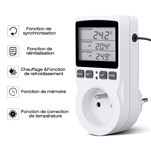 Gobesty Prise Thermostat, Regulateur Température Numérique, Prise Programmable Digitale avec Sonde, Minuterie Numérique Programmable, Prise Thermostat chauffage pour Serre, Aquarium - Image 3
