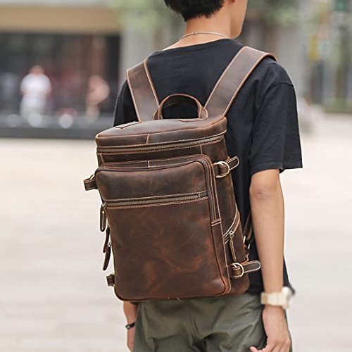 Genuine Leather Travel Bags for Men, Casual Daypack Backpacks Briefcases Mens Laptop Backpacks (Black)2