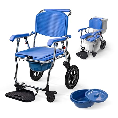Mobiclinic®, Silla Ducha WC, Plegable, 3 en 1, Cubeta 6,5 L Extraíble, Reposabrazos y Reposapiés, Inodoro Portátil, Ruedas con Freno, Antideslizante, Ligera, Aluminio, Babor