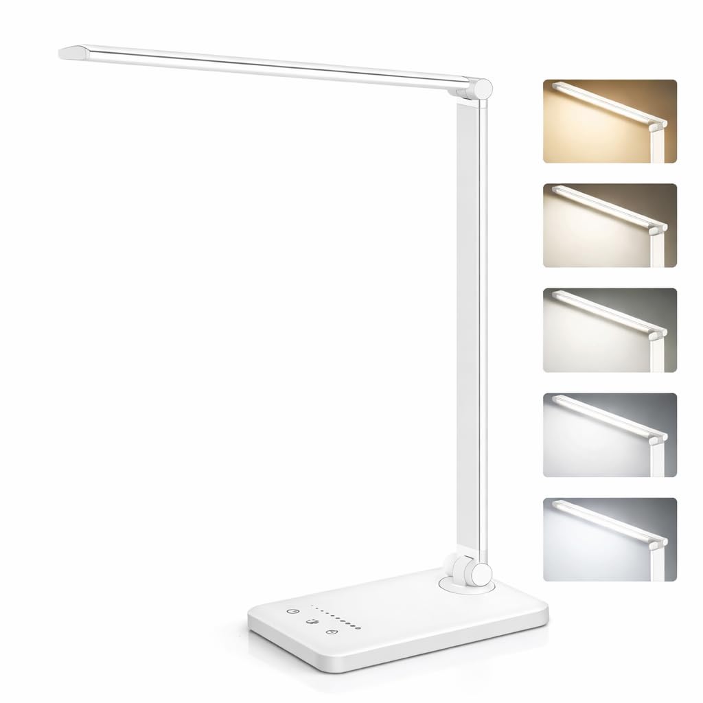 Lámpara LED Escritorio 5 Funciones en 1 | Flexo de Escritorio con Luz Nocturna I Lámpara de escritorio táctil I 5 Modos de Luz I 10 Niveles de Brillo I Puerto USB I Color Plata.