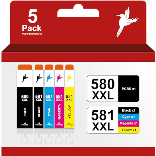 LeciRoba 580XXL 581XXL For Canon 580 & 581 Ink Cartridges And 580xxl 581xxl For Canon PGI-580 Xxl CLI-581 XXL,for Canon TR7500 TR8500 TS6100 TS6200 TS6300 TS700 TS8200 TS8350 TS9150 Printers (5 PACK - View #7