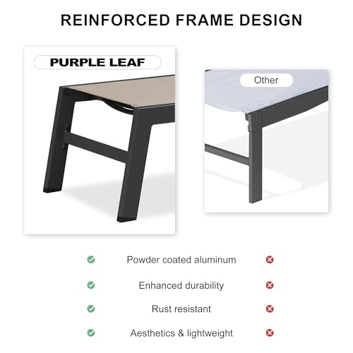 Image of PURPLE LEAF Outdoor Chaise Lounge Set of 2 with Wheels & Side Table, Camel | Double-layer Textilene with Sponge, Rustproof Aluminum Frame, 5-Position Reclining Back, Lightweight Build Easy to Move