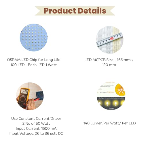 Image of 100 Watt LED MCPCB || High Lumen LED || 140 Lumen Per Watt - Colour: White - 6500 K || Life Span: 50000 Hrs || PCB Size - 166 mm x 120 mm - Pack of 2