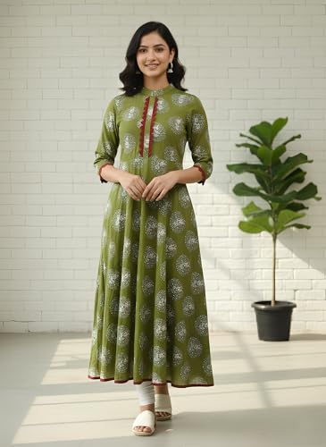 Image of Yash Gallery Women's Cotton Relaxed Fit Anarkali Kurta
