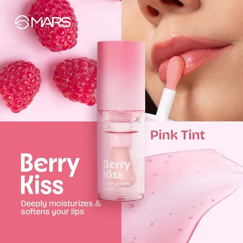Image of MARS Color Changing Lip Oil (4.5 ml) (03-BERRY KISS) With Fat Applicator | Skin Nourishing Ingredients - Olive Fruit Oil, Jojoba Oil | Hydrating & Moisturising (Pack of 3)