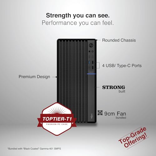 Image of FINGERS TopTier-T1 Micro-ATX PC Cabinet (Metal Panels, Pre-Installed Rear Fan, High-Efficiency SMPS Bundled, USB 3.0 + Type-C Ports, Durable & Upgrade-Friendly Design), Rich Black