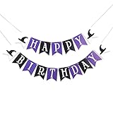 Halloween Birthday Party Decoration - Witch Hat Banner, Spooky Banner, Black & Purple
