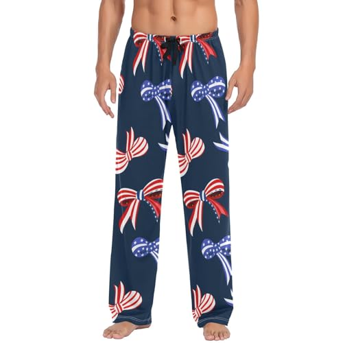 Men's Pajama Pants Independence Day American Bows Sleep Pajama Lounge Pant with Pockets, Elastic Waistband