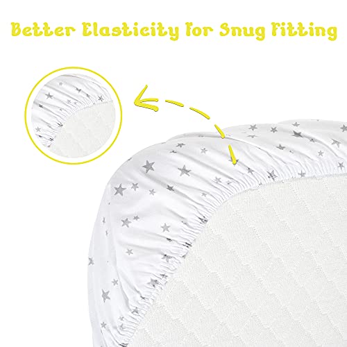 3 Pack - 100% Organic Cotton Crib Sheets + Waterproof Protector (Stars)