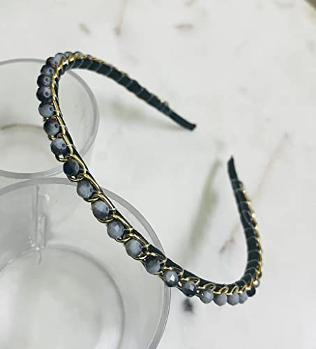 Image of Sleek Chain with Bluish Grey Plastic Fancy Party Wedding Hairband For Girls and Women |Embellished hairband |Hair accessories for women stylish