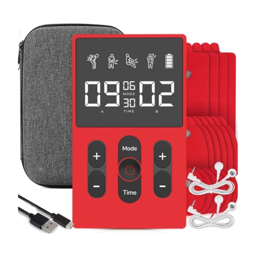 FONCBIEN TENS Electroestimulador, EMS Electroestimulador Muscular, 12 Modos, 36 Niveles de Intensidad Electroestimulador Recargable con Función Masaje incluye 16 electrodos, 2 Canales