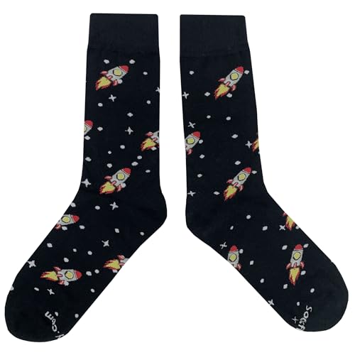 Rocket Ship Dress Socks Funny Novelty Crazy Fun Design Men Size 8-12 Cotton Casual Crew Colorful Funky Fancy Socks Gift for Men2