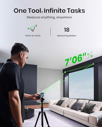 mileseey s50 green-beam laser distance measure - 400ft laser measure p2p side-laser alignment rechargeable 2434 ips backlit display areavolume measurement 8 units indoorampoutdoor