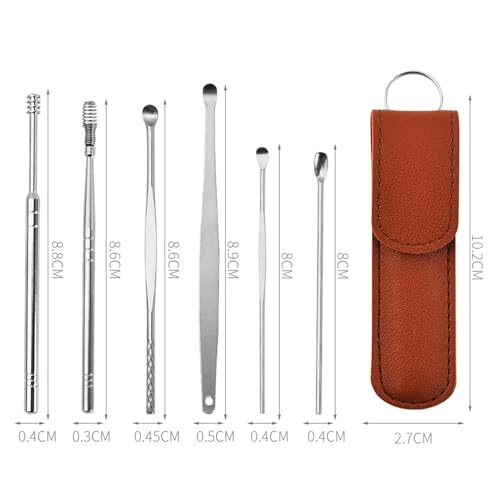 JDXun 6 teiliges Ohrenreiniger, Edelstahl Ohrenschmalz Entferner, Tragbar Ohr Reinigung Set, Ohrreinigungswerkzeuge mit PU-Tasche für Reinigung der Ohrenschmalz