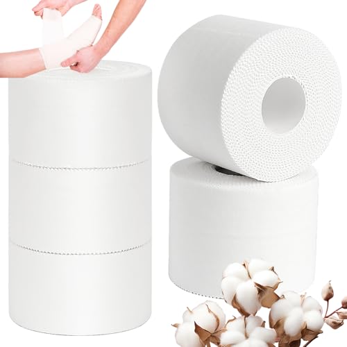 5 Rollos Cinta Adhesiva Deportiva Blanca 3.8 y 5cm x 10m Tape Vendaje Deportivo 100% Cotton para Proteger los Dedos de los Pies, Tobillos y Dedos en Boxeo, Voleibol, Fútbol y Escalada en Roca