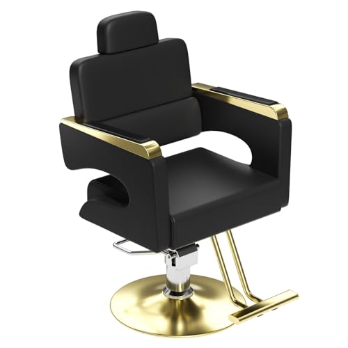 Image of Salon Chair for Hair Stylist, Barber Chair with Heavy Duty Hydraulic Pump, Stylist Chair for Barbershop, Silla de Barberia 360 Degrees Rolling Swivel Spa Beauty Equipment for Hair Stylist, Black /Gold