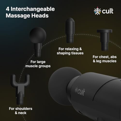 Image of CULT Volt Pro, Full Body Professional Gun Massager, 4500 mAh battery, QuietMotion Tech, Deep Tissue Percussions, 4 Interchangeable heads, 6 Speed levels, Silicone head, Carry Pouch.