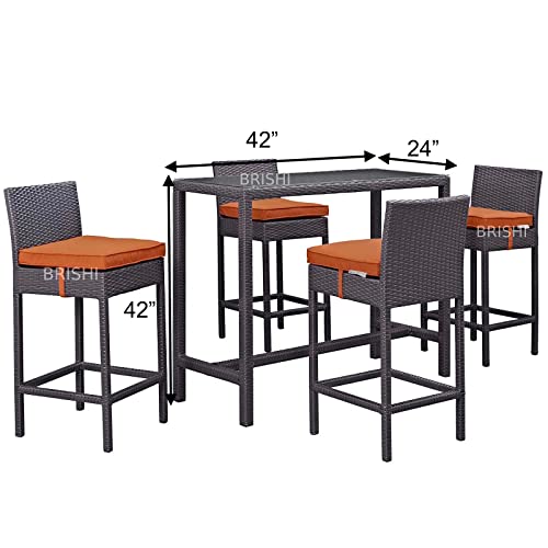 Image of BRISHI Outdoor Bar Set Garden Patio Bar Set 1+4 4 -Chairs and 1 - Table Set Balcony Bar Table with Stool Set (Brown)