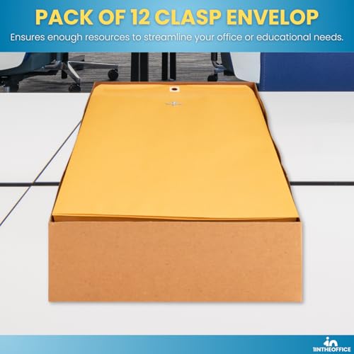 1InTheOffice Envelopes de fecho 25,5 x 33,5 cm, envelopes de fecho marrom, adesivos de catálogo de a