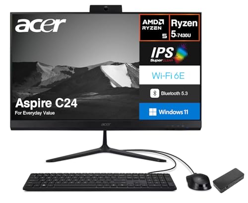 Image of acer Aspire C24 Everyday Value All-in-One 23.8 inch IPS FHD Display (AMD Ryzen 5 7430U, 64GB DDR4, 512GB PCIe SSD, AMD Radeon, WiFi 6E, Webcam, Bluetooth 5.3, Win 11 Pro) w /USB-C Dock