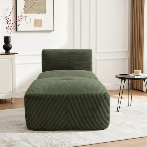 Image of Armless Chair with Ottoman, Modern Corduroy Convertible Cloud Couch
