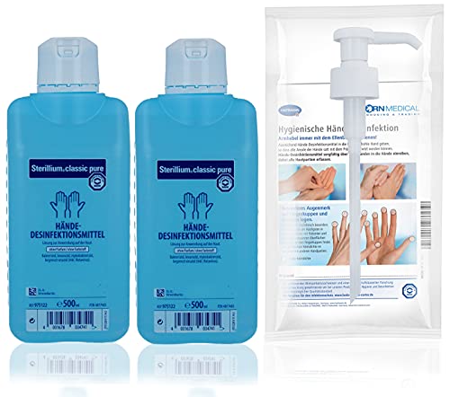 Sterillium Classic PURE Handdesinfektionsmittel SETs inkl. Dosierpumpe beseitigt Bakterien zu 99,9{e6ecec715e6cccb5a45402159e616f1415eb17acc4ea5ddbde6112d97acc3709} (2x 500ml) Sterillium Classic PURE Handdesinfektionsmittel SETs inkl. Dosierpumpe beseitigt Bakterien zu 99,9{e6ecec715e6cccb5a45402159e616f1415eb17acc4ea5ddbde6112d97acc3709} (2x 500ml)