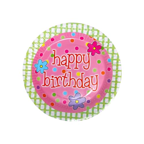 AEX Platos de papel de 23 cm, paquete de 10, platos de papel fuertes de 9 pulgadas, platos de fiesta (flores rosas)