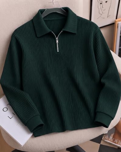 Image of AUSK Men's Cotton Blend Rib Knit Textured Full Sleeve Polo T-Shirt | Regular Fit Zip Polo Neck Smart Casual T Shirt for Men | Stylish Fashion & Casual Wear Tshirt for Men