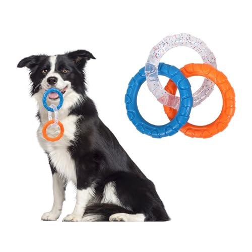 BT Bear Tug of War Dog Toy, Triple Pull Loop Interactive Fetch Toy for Small Dogs Medium Dogs (Orange Blue)
