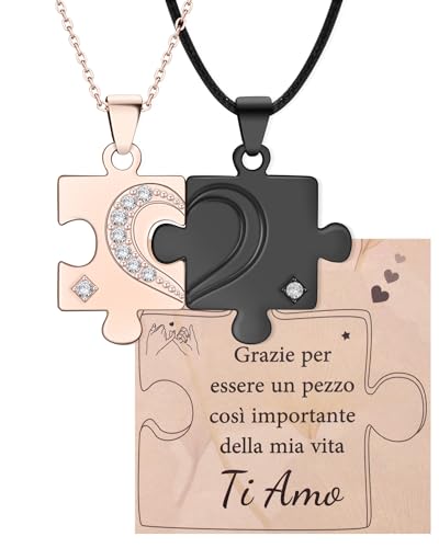 CheersLife Collana Puzzle Anima Gemella, Regalo Romantico per Coppia Lui Lei Fidanzato Fidanzata, 2 Collane di Amore Corrispondenti, Regalo...