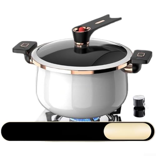 Jonikuper Olla grande de hierro fundido esmaltado de 7 litros con tapa de vidrio para estufas de gas, inducción y eléctricas, para guisos o pollo entero, cocina a presión (7 L, blanco)